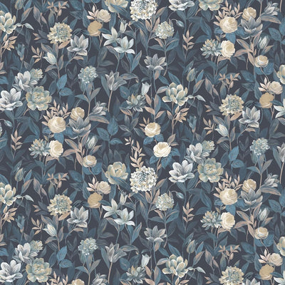 Papel tapiz floral azul oscuro despegable para dormitorio y sala