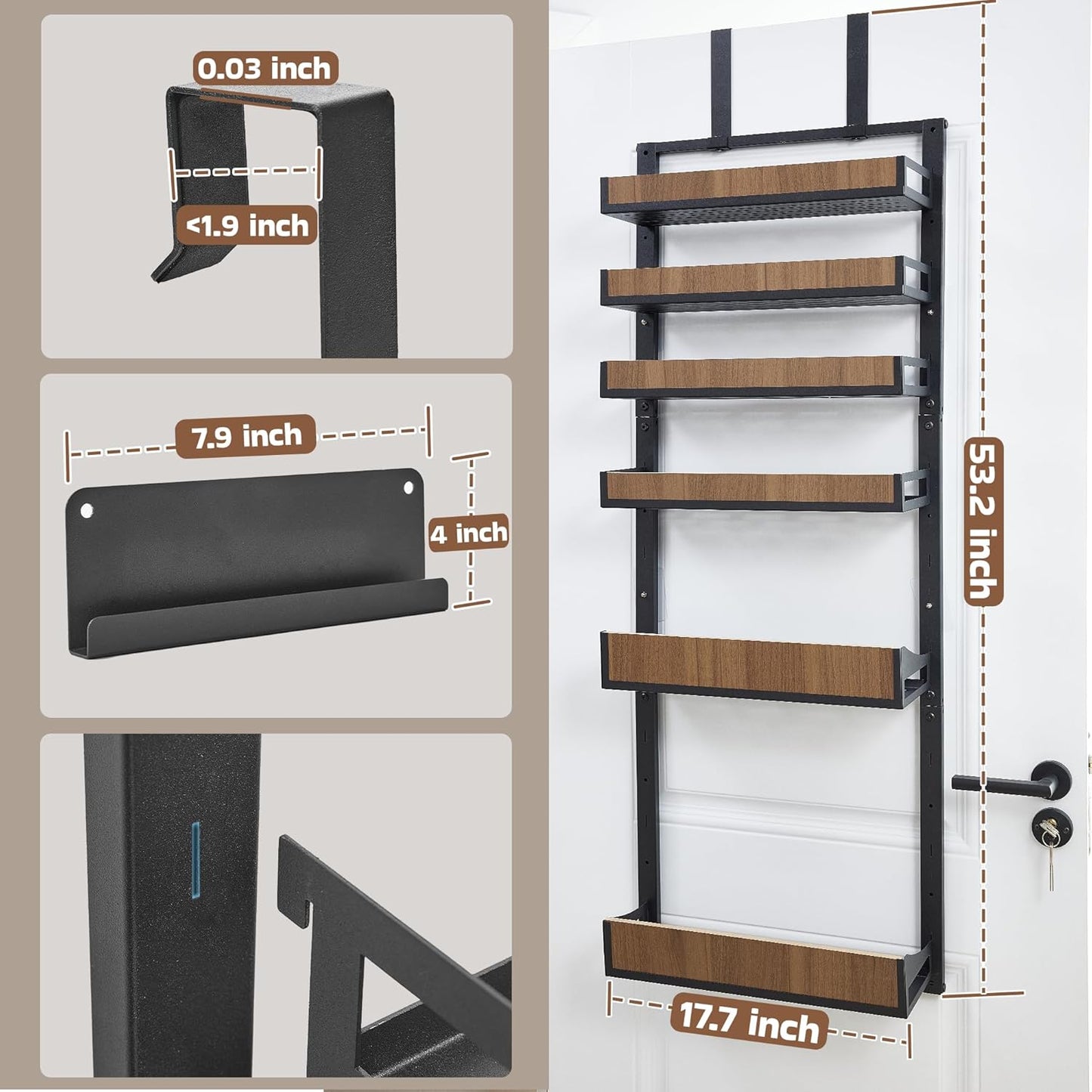 Organiz. despensa puerta 6 niveles cestas madera maciza