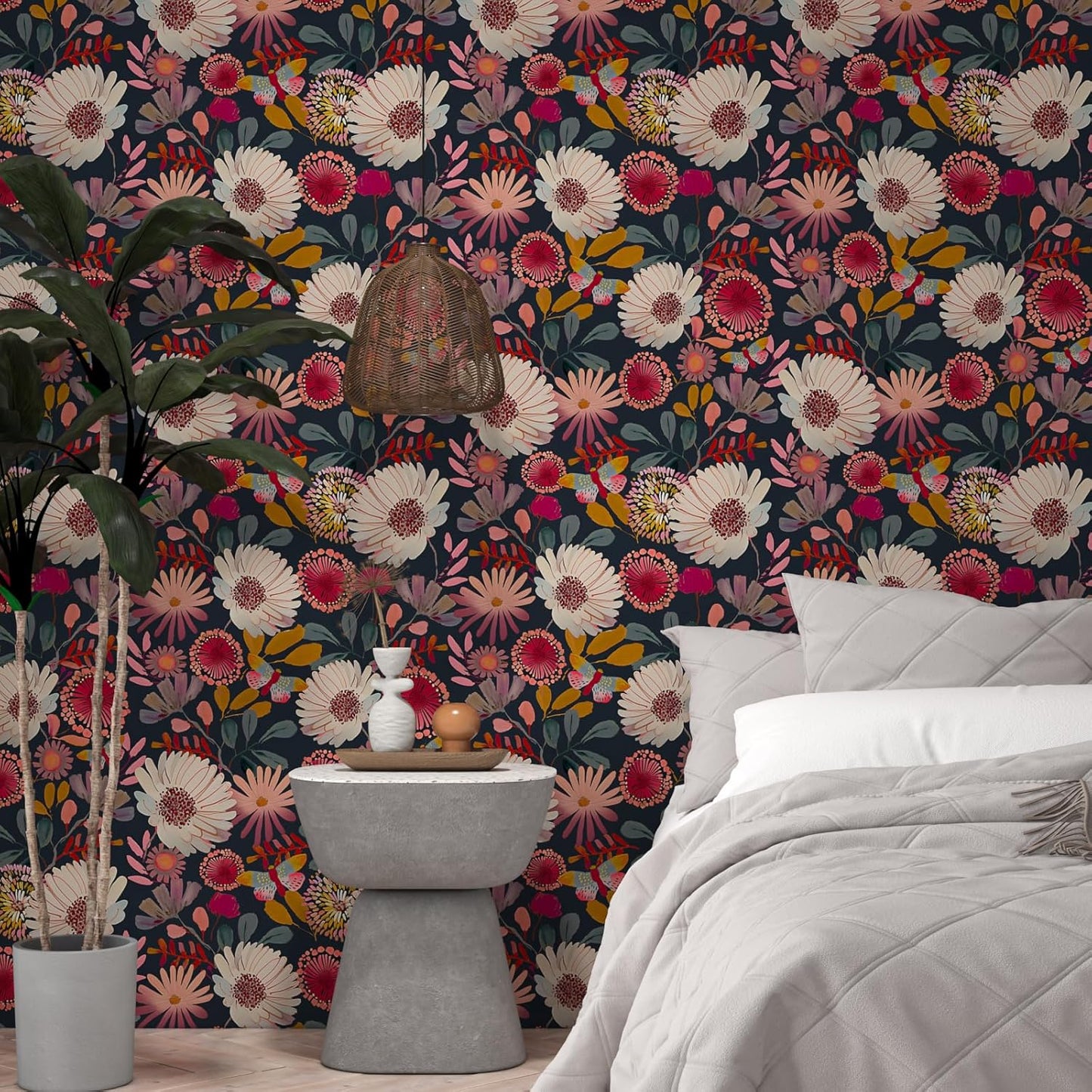 Papel tapiz floral oscuro autoadhesivo 17.5x78.7pulg