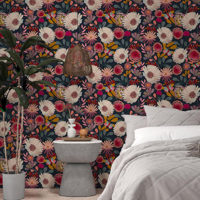 Papel tapiz floral oscuro autoadhesivo 17.5x78.7pulg
