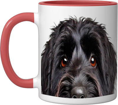 Taza Cerámica Negra Goldendoodle con Perro Rojo/Blanco