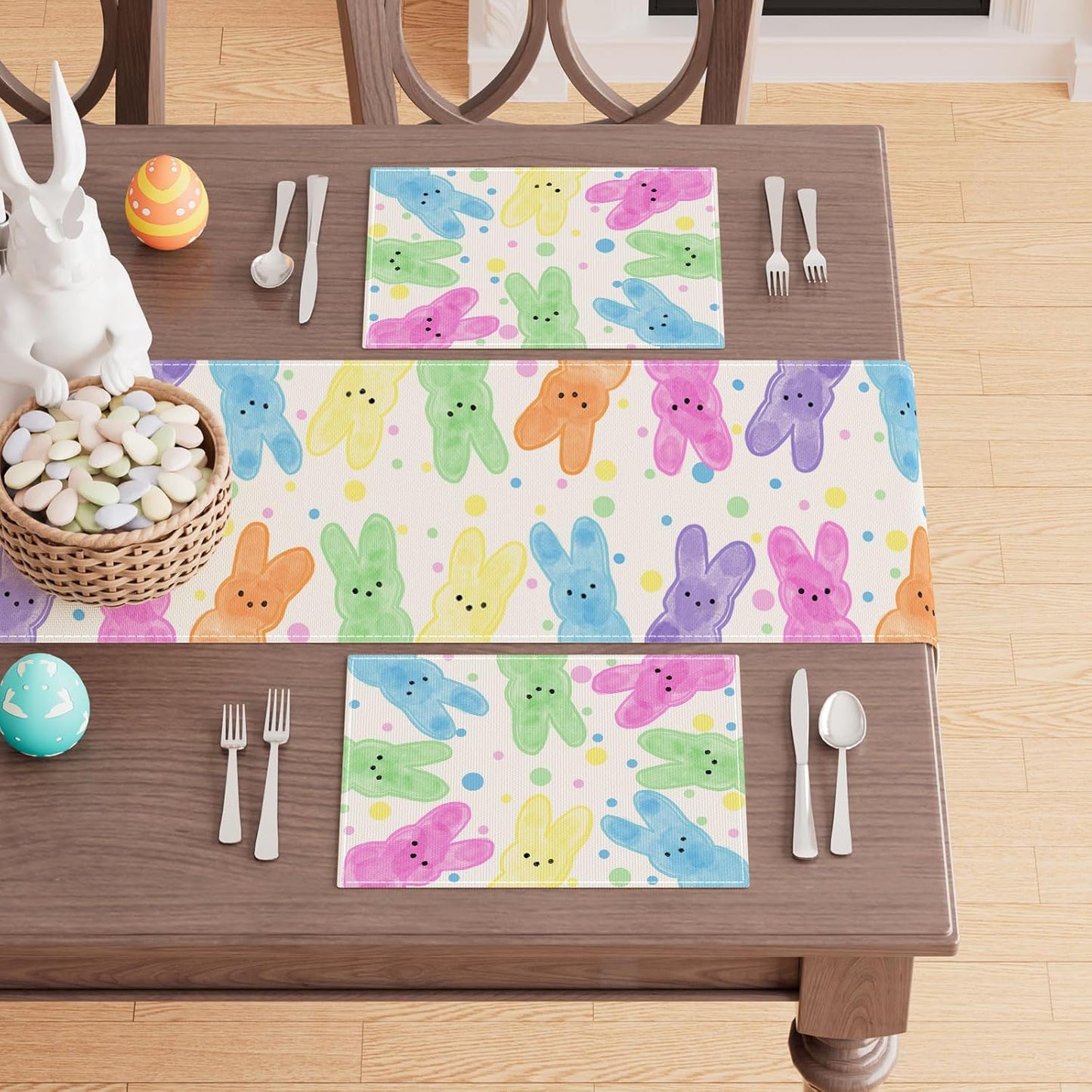 4 Manteles 12x18pulg Acuarela Conejos Pascua