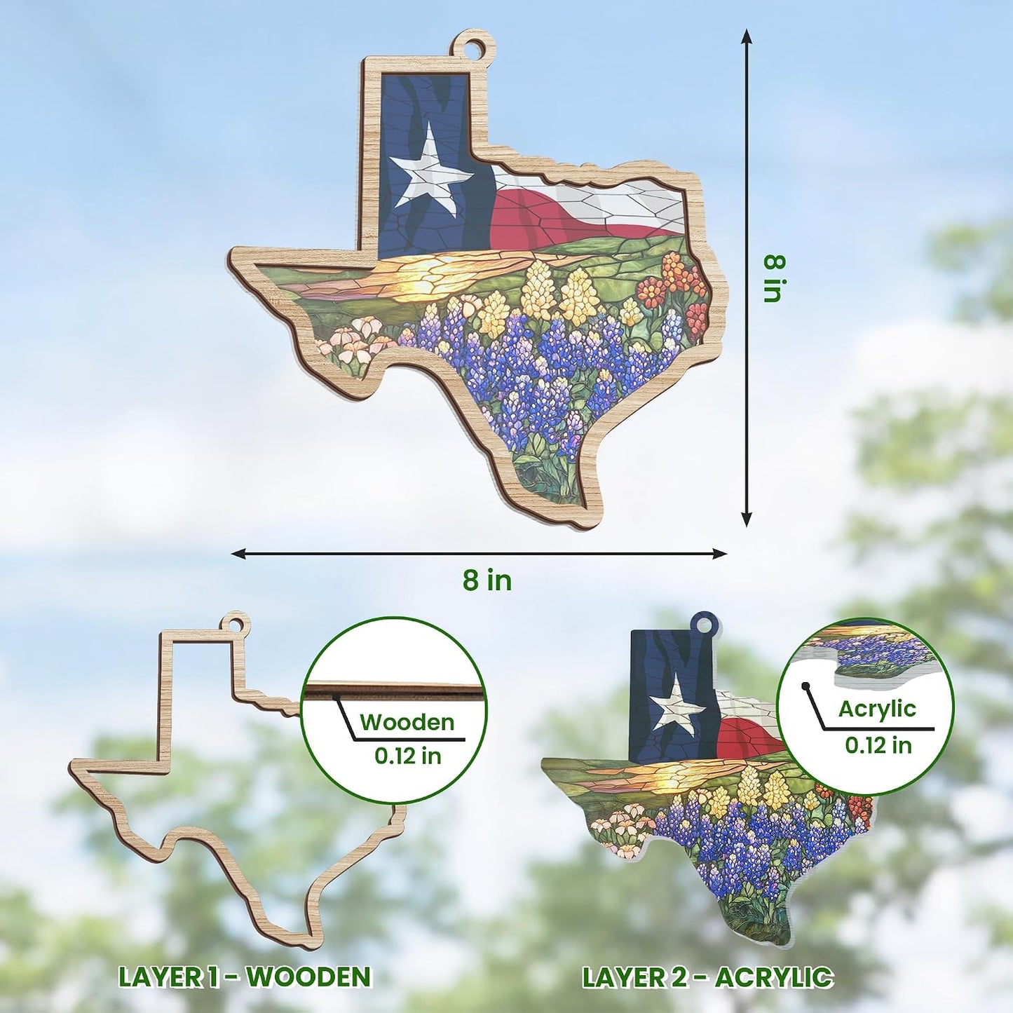 Atrapasoles doble capa 8pulg regalos Texas para mamá papá