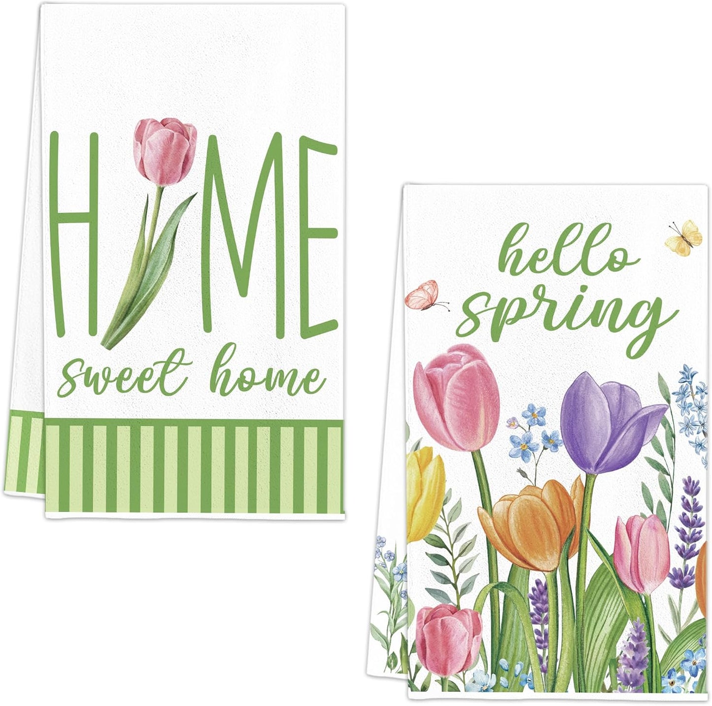 Set 2 toallas cocina tulipanes primavera 18x26pulg decoración hogar