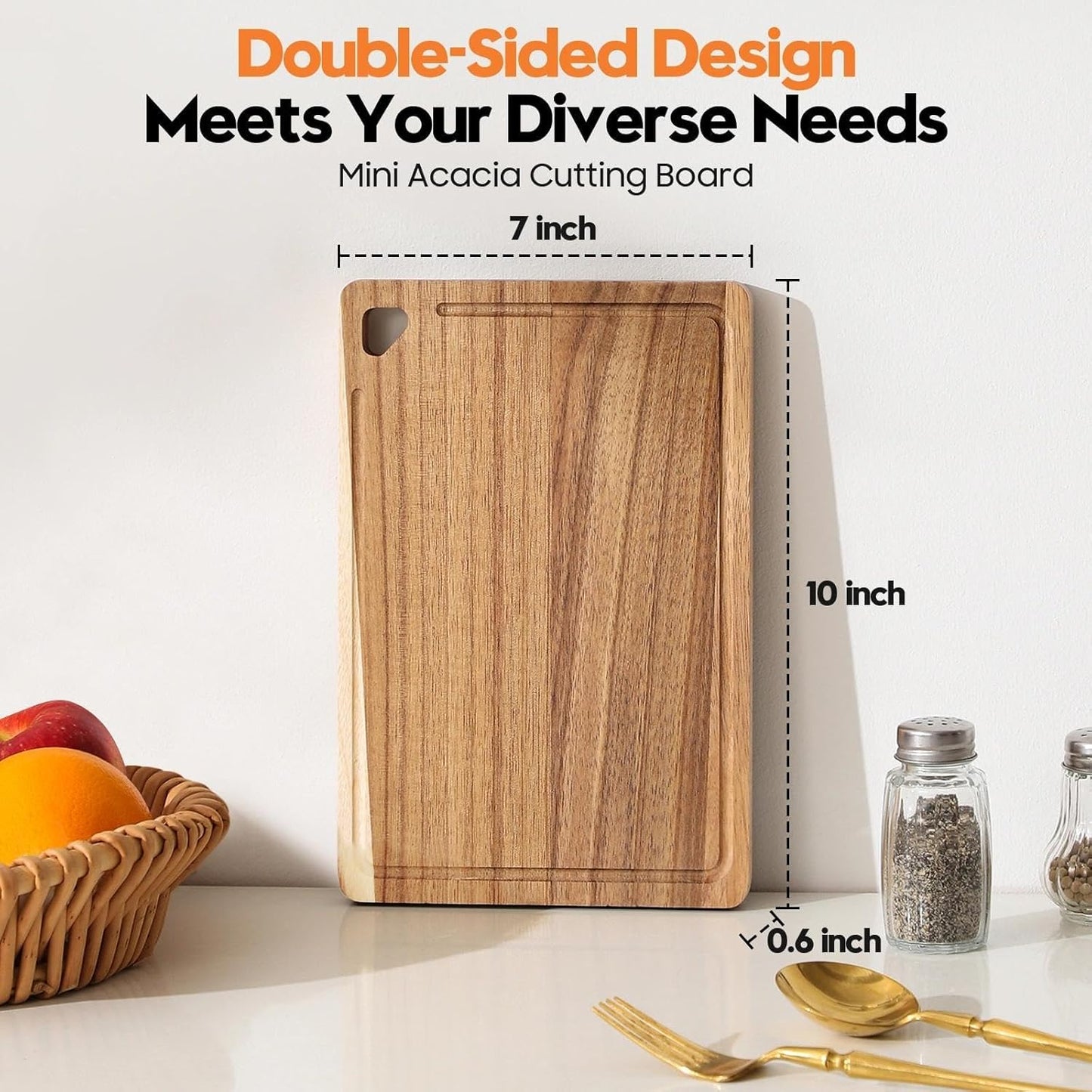 Tabla de cortar de madera de acacia para cocina con colgante, 2 unidades
