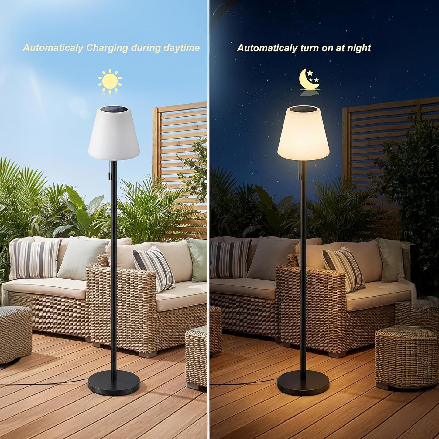 Lámpara pie exterior carga solar USB impermeable RGB LED