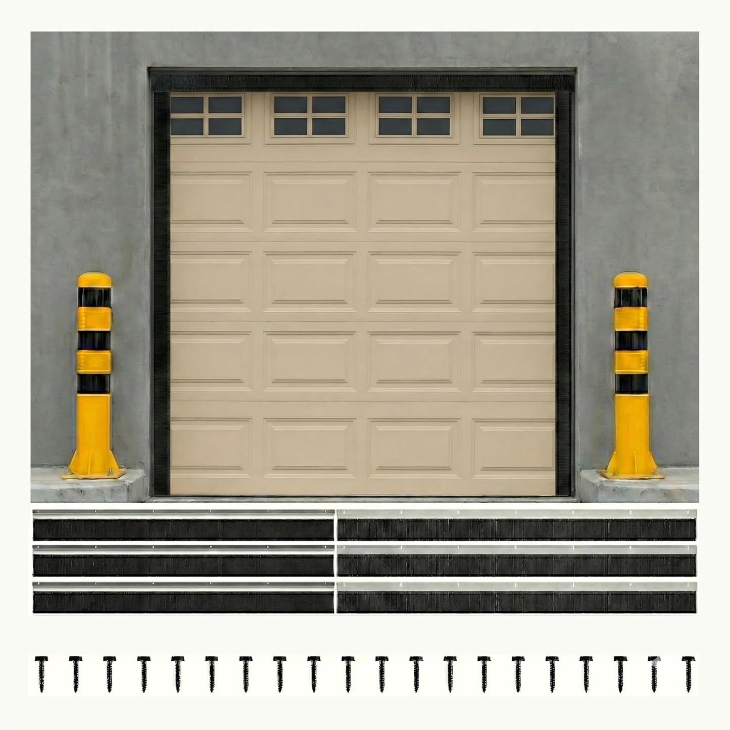 Kit sello puerta garaje 8x8pies burlete aluminio cepillo nailon