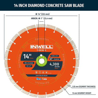 Hoja sierra diamante 14pulg eje 1pulg corte asfalto hormigón