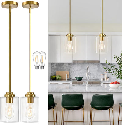 Luces colgantes cristal modernas isla cocina set 2 doradas