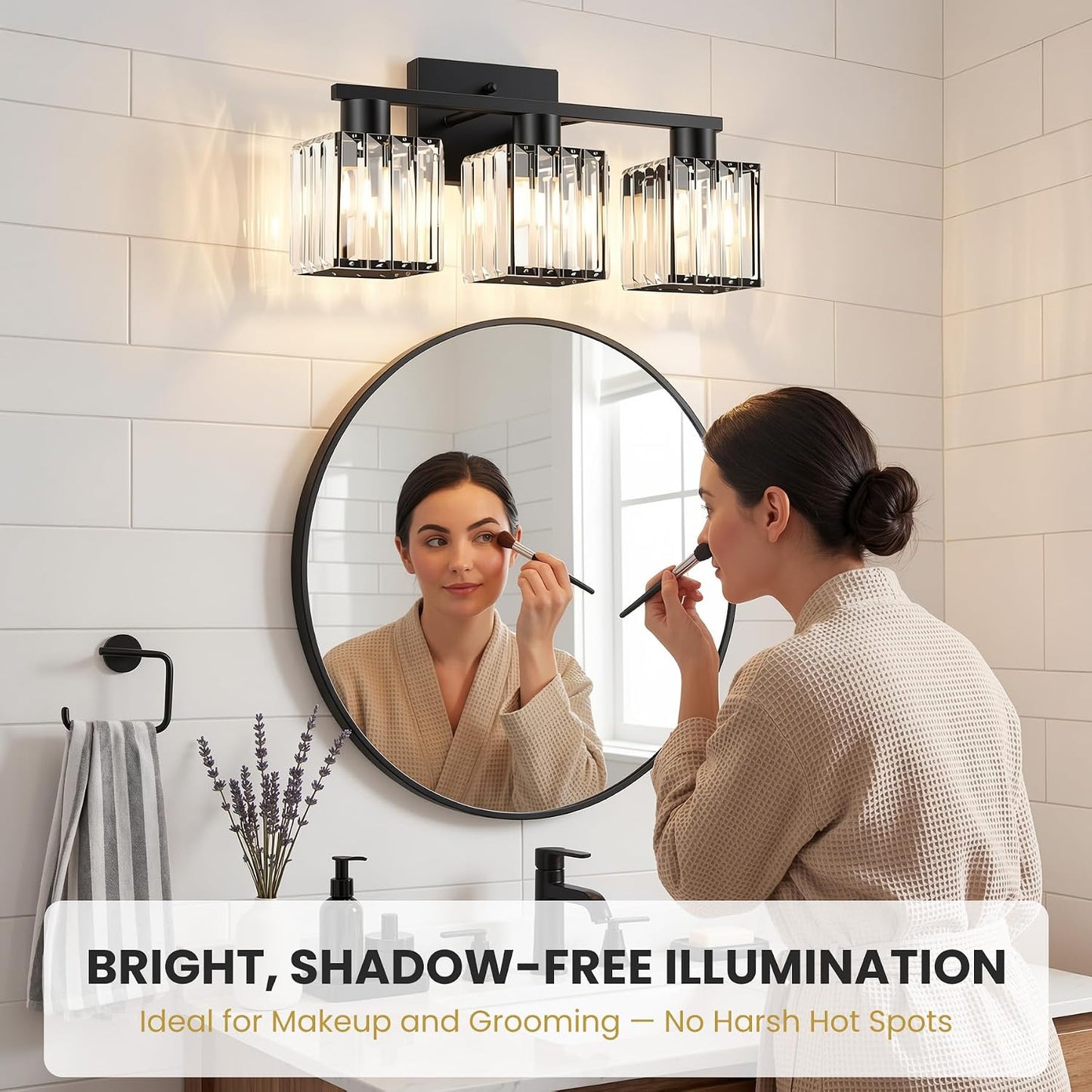 Lámpara baño cristal 3 luces negras mate moderna para espejo
