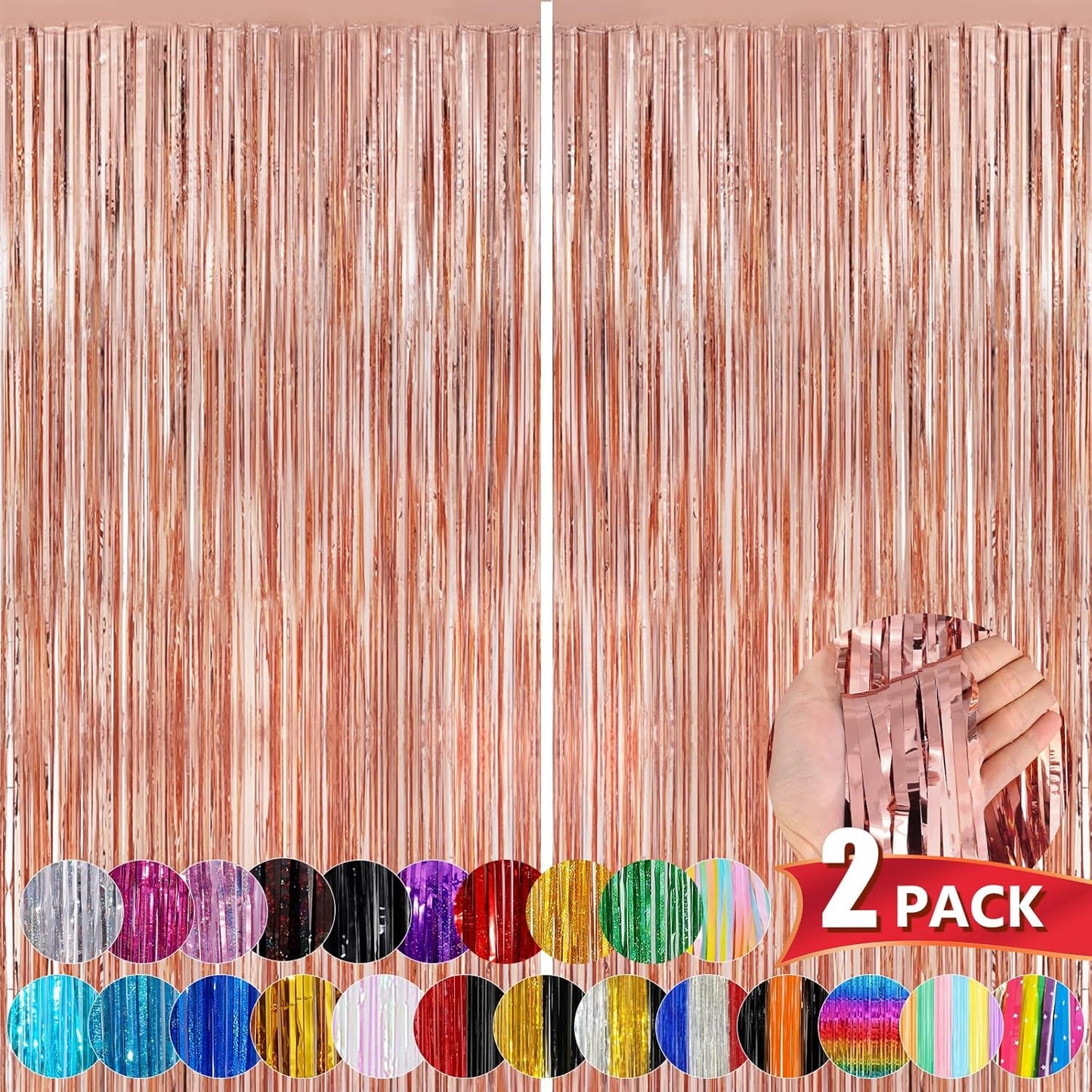 Cortinas flecos oro rosa paquete 2 telón fiesta