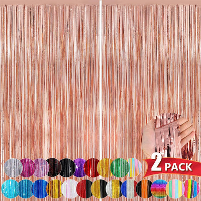 Cortinas flecos oro rosa paquete 2 telón fiesta