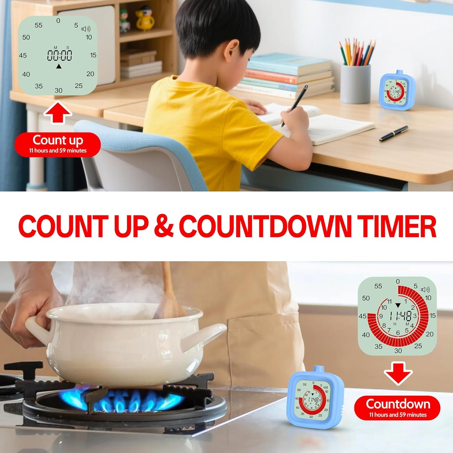 Temporizador visual digital para niños 12 horas negro