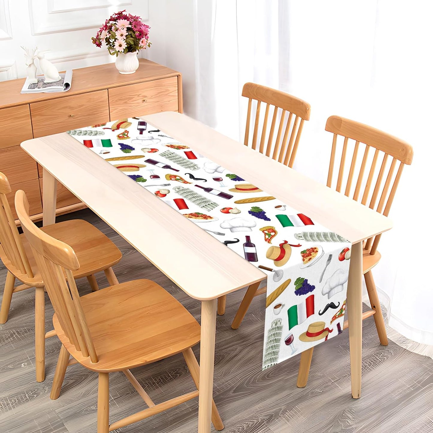 Camino mesa italiano rojo blanco verde comedor hogar 13x90pulg