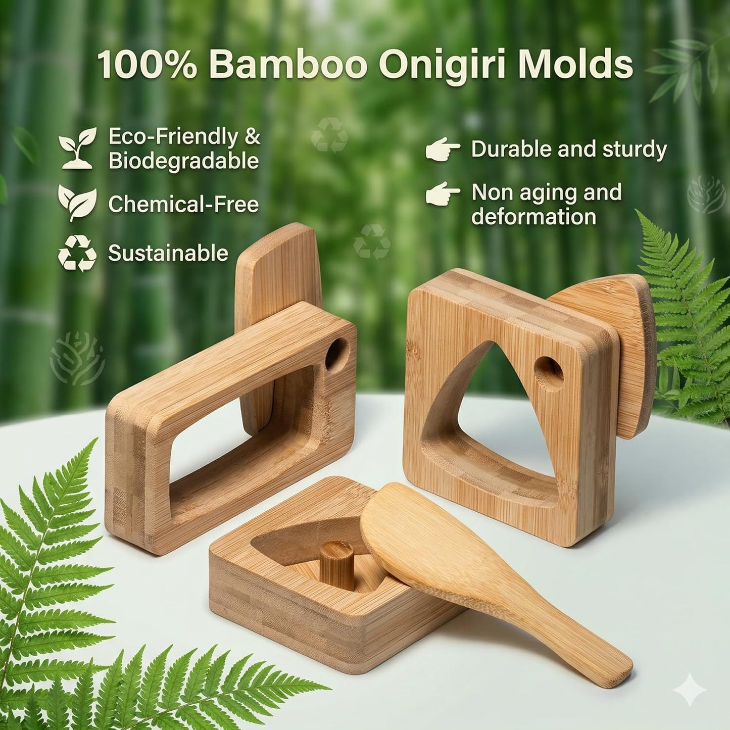 Moldes de onigiri de bambú sin BPA antiadherente para bento