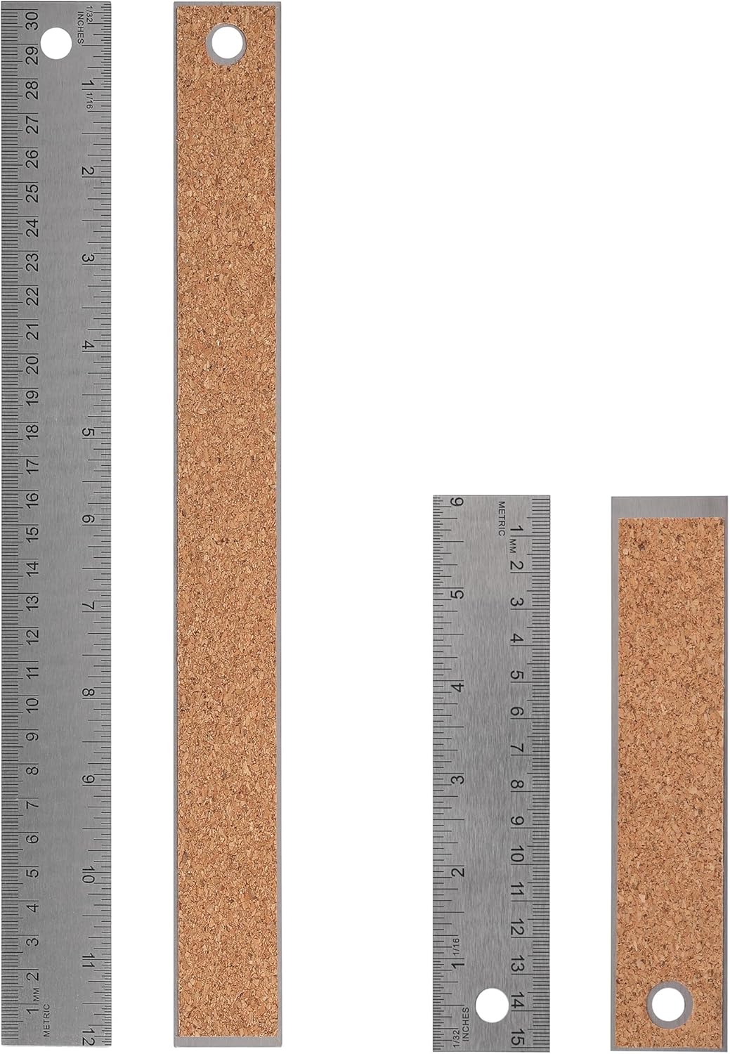 Reglas de metal 6 y 12 pulg con respaldo corcho