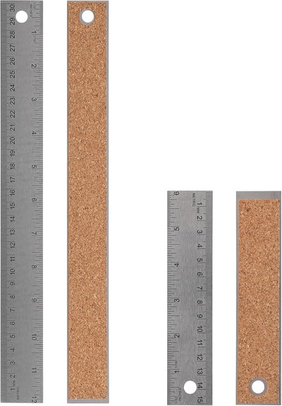 Reglas de metal 6 y 12 pulg con respaldo corcho