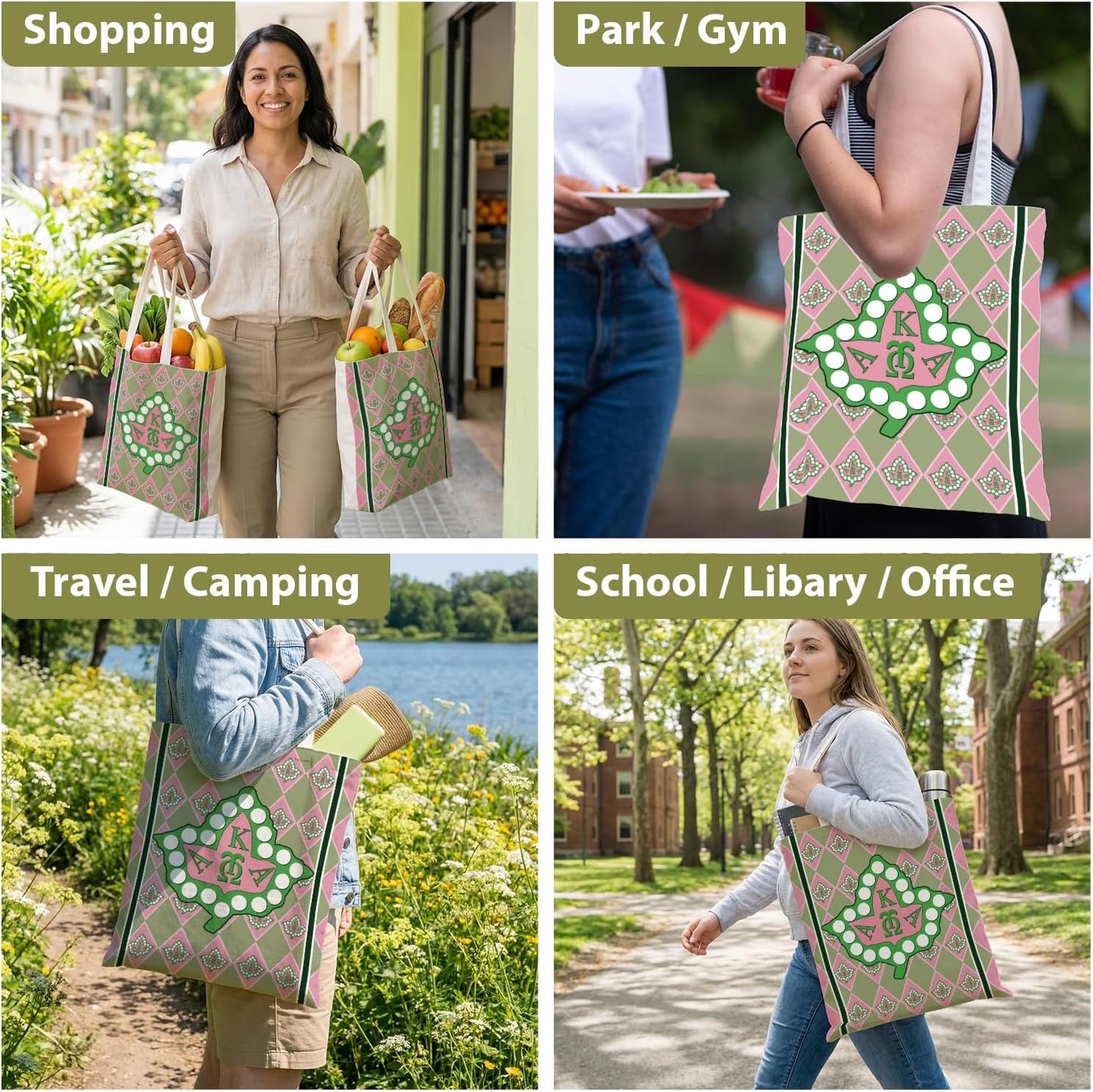 Bolsa de mano de hermandad Alpha Kappa Alpha clásica reutilizable para compras