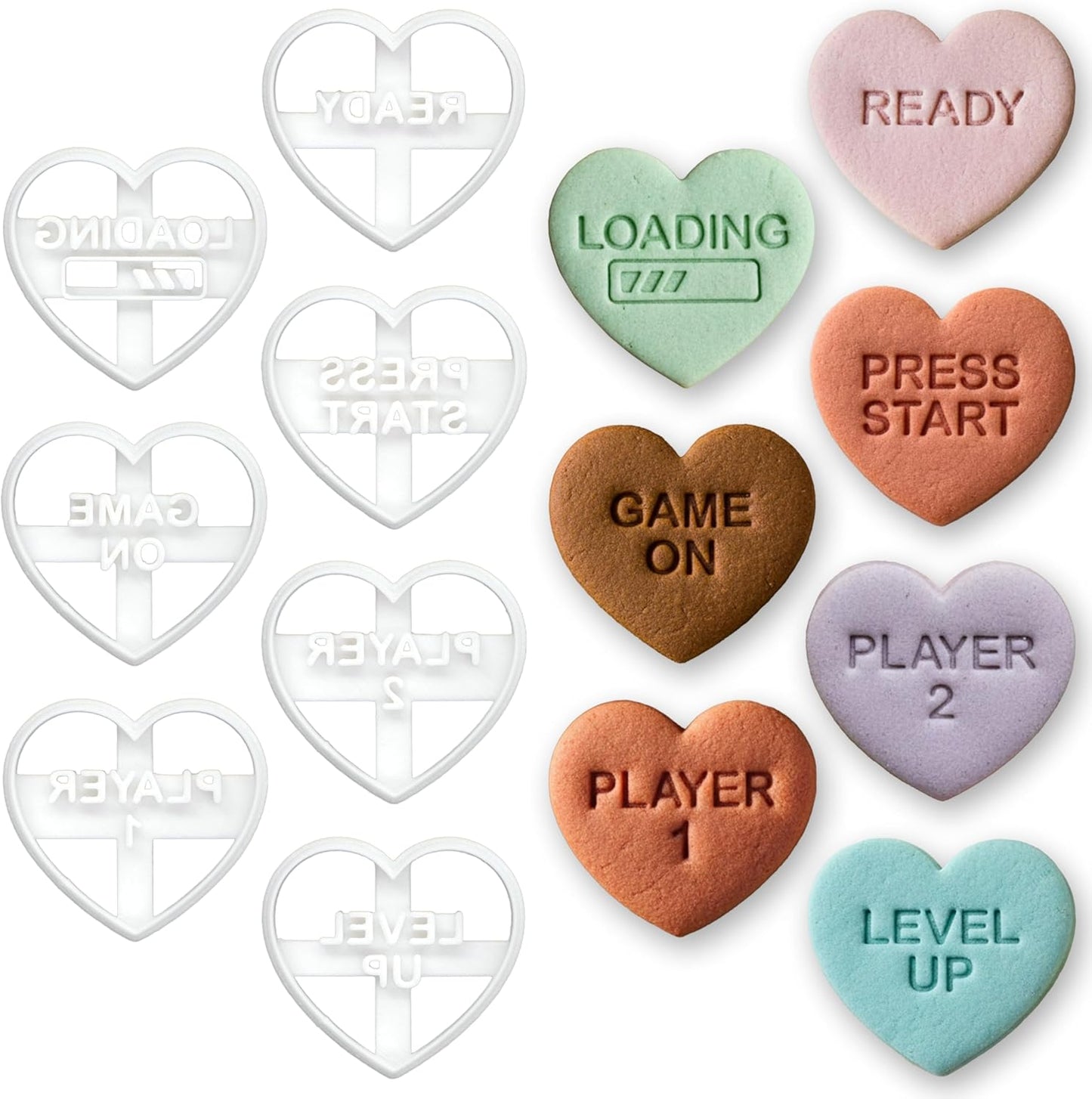 Set 7 Cortadores Galletas Corazón Temática Geek