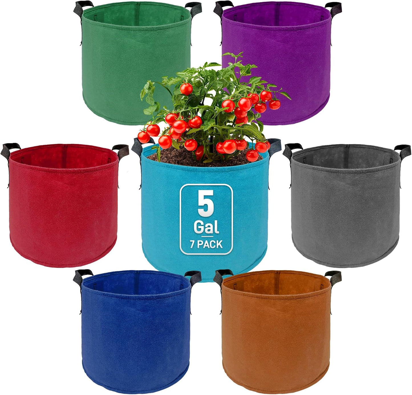 7 Pzas Bolsas Cultivo 5gal 7 Colores Asas Aireación