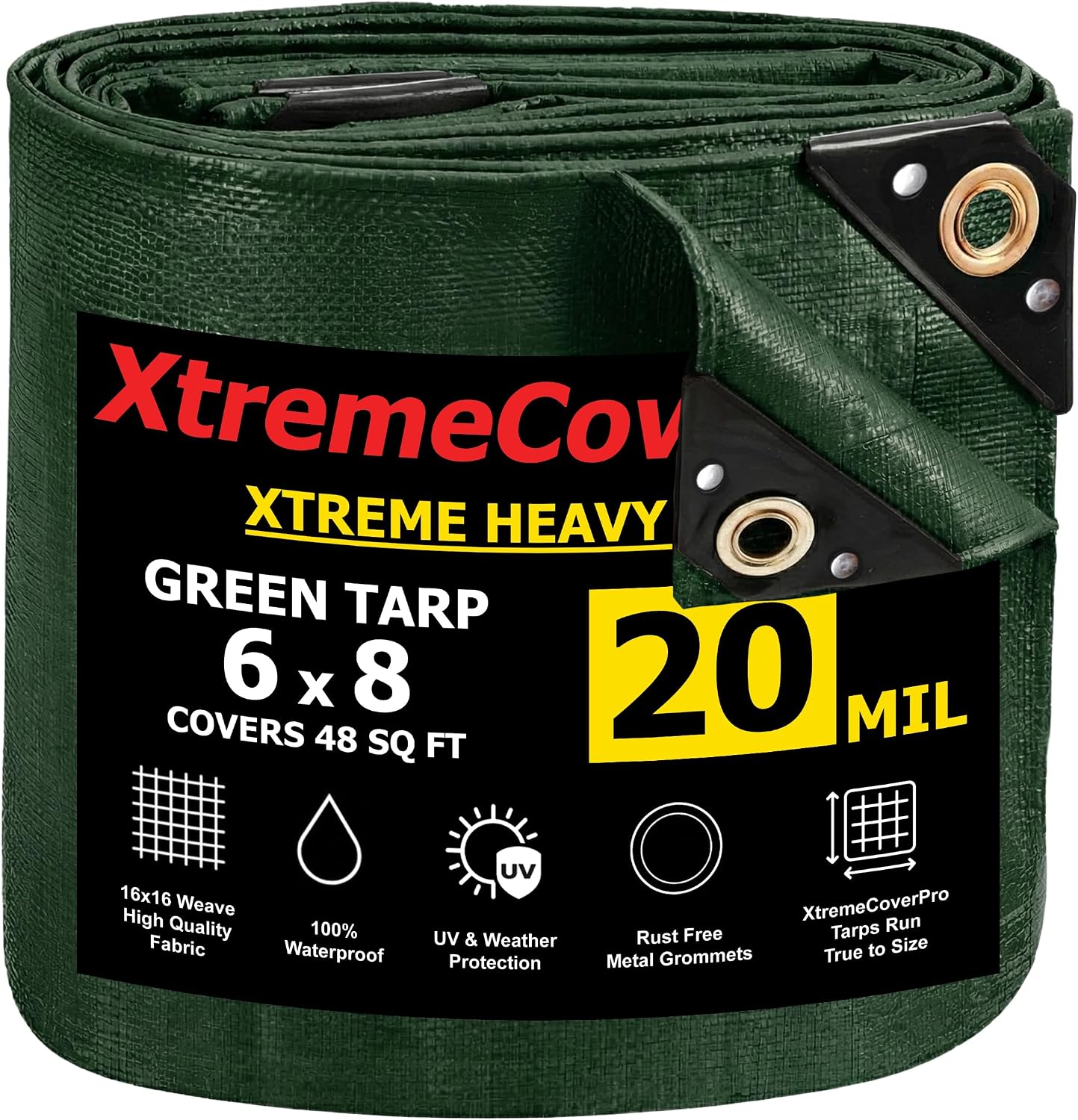 Lona verde 6x8ft 20mil impermeable UV resistente ojales latón
