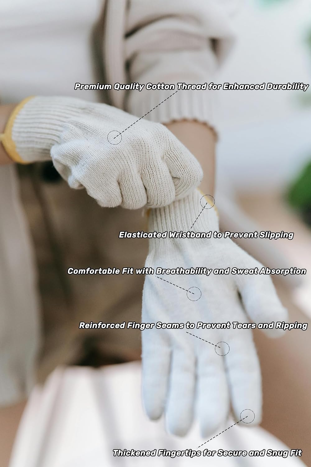 Guantes trabajo algodón seguridad blanco talla L