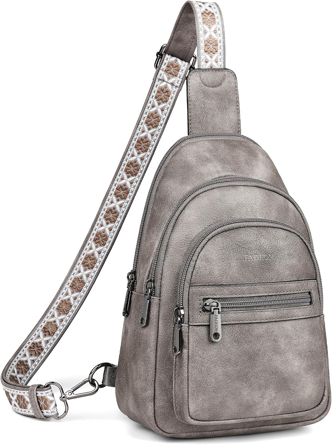 Bandolera mujer cuero vegano RFID cremallera retro gris
