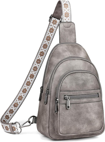Bandolera mujer cuero vegano RFID cremallera retro gris