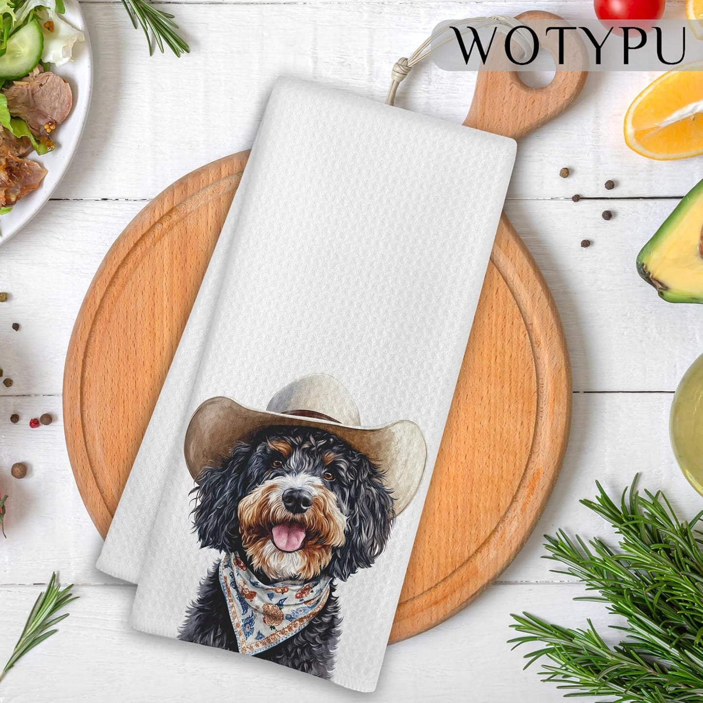 Toalla de cocina para Bernedoodle Gifts con diseño western cowboy