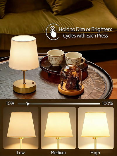 Lámpara mesa inalámbrica dorada control táctil luz cálida
