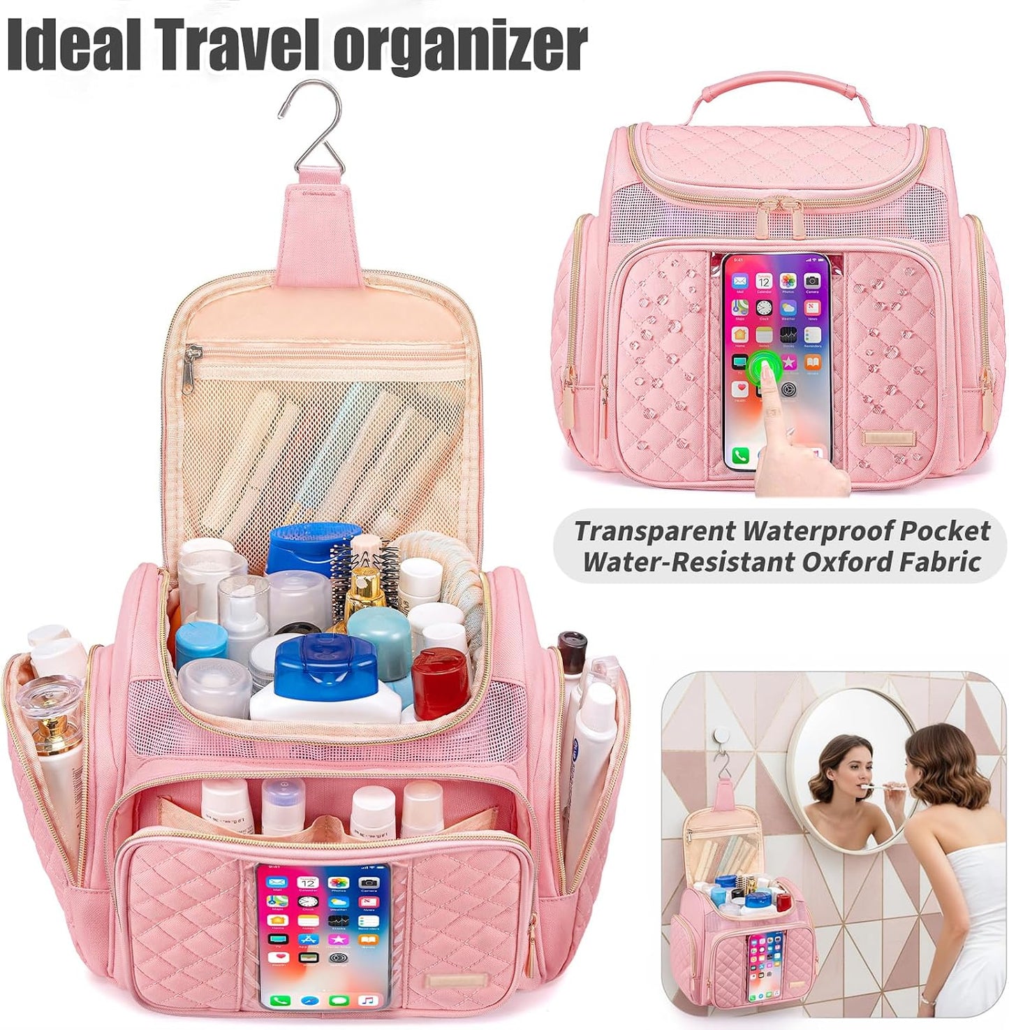 Neceser grande para viaje con bolsillo impermeable