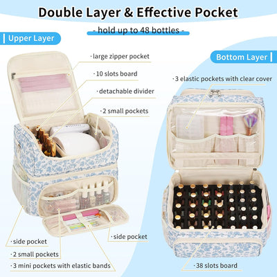 Organizador esmalte uñas bolsa 48 botellas lampara viaje doble capa