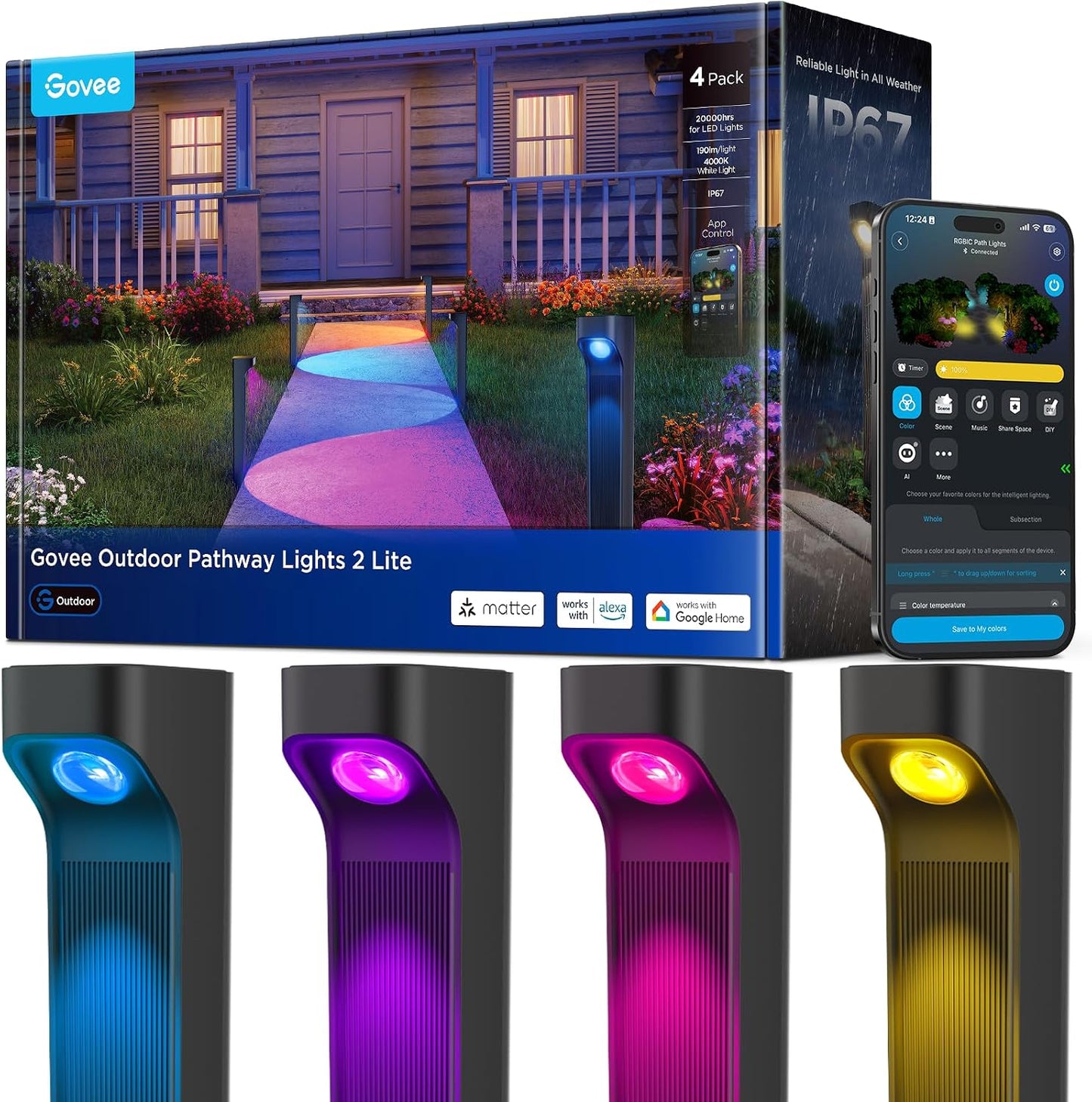 Luces camino IP67 16M colores 60 modos patio exterior Alexa