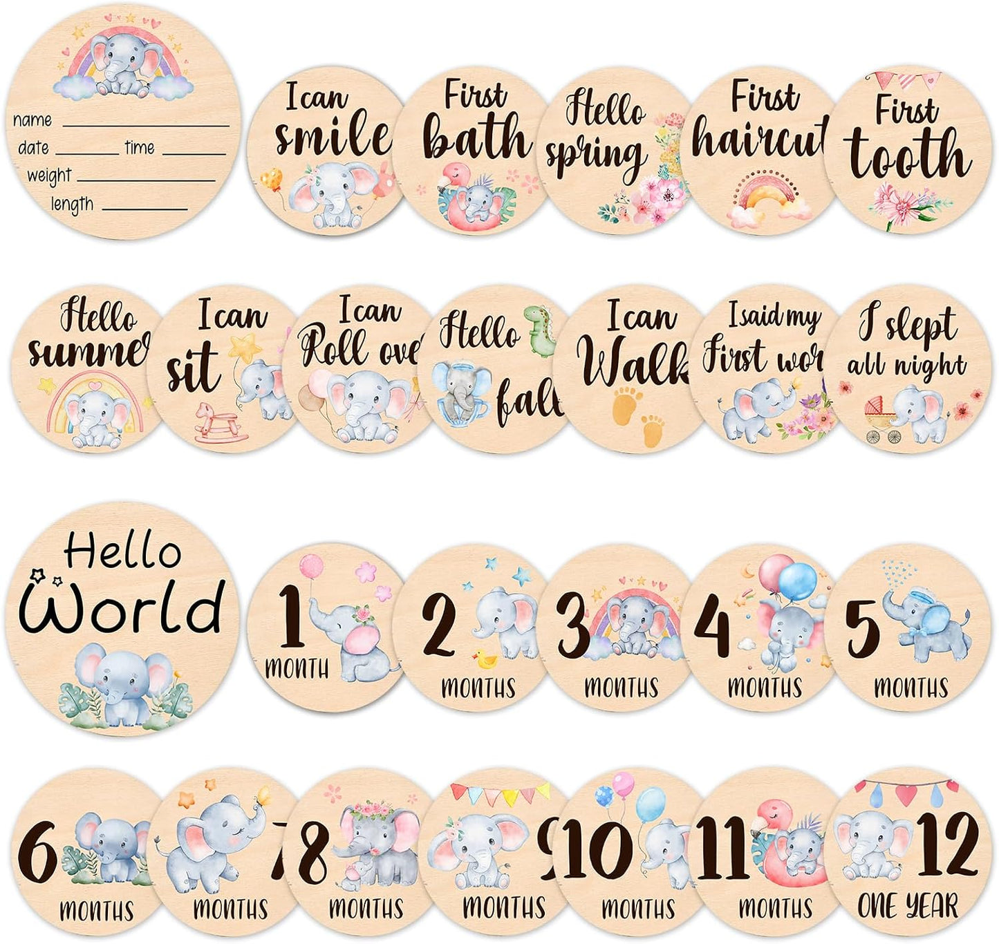 Tarjetas hitos bebe elefantito madera hello accesorios foto
