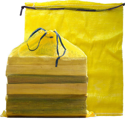 Bolsas de malla para leña y ajo amarillas pack de 10