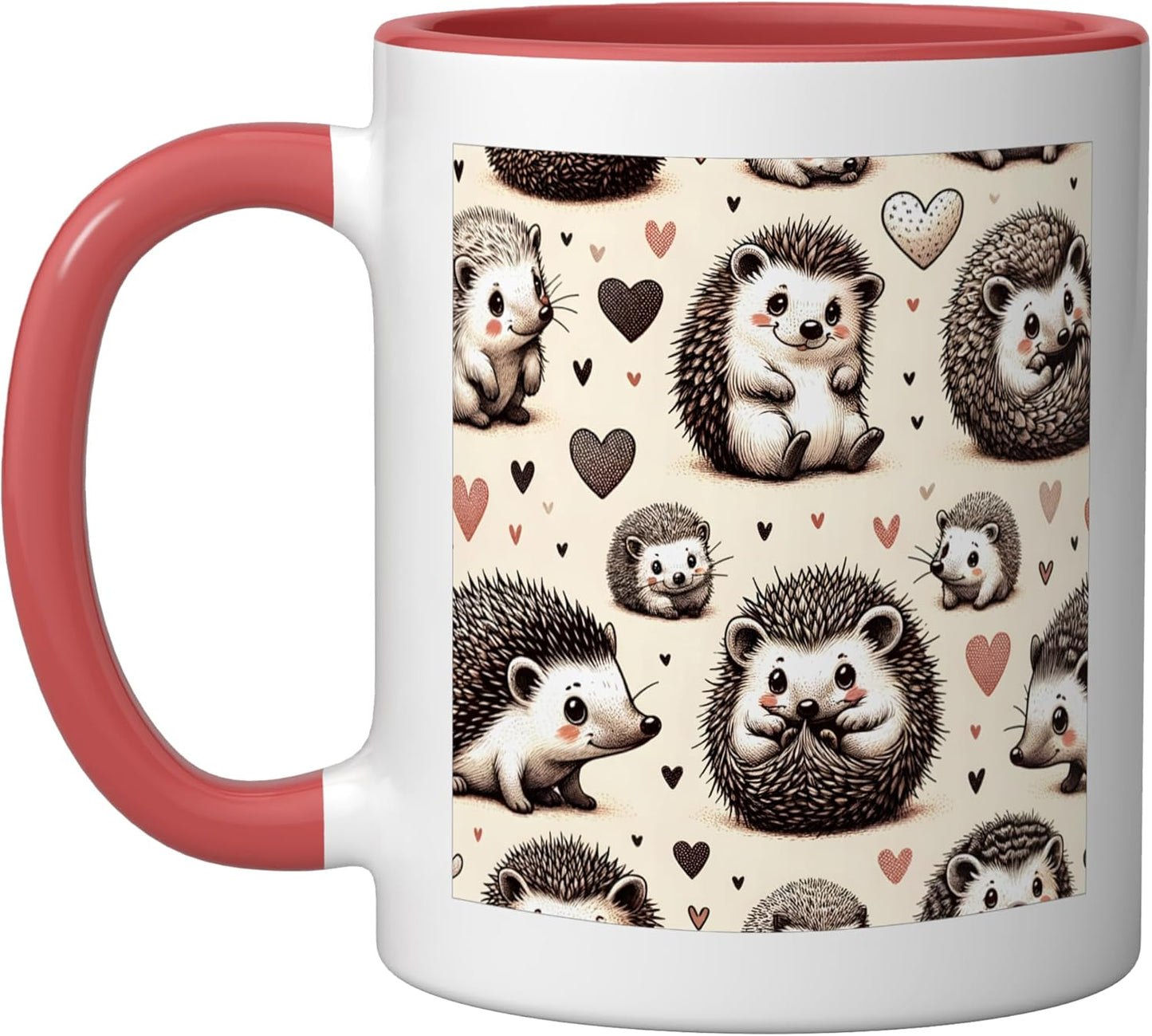 Taza cerámica de erizo bonito diseño estético rojo/blanco