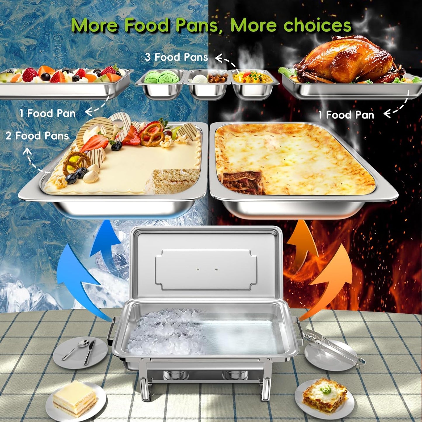 Platos Bufé 9qt Set 4 Acero Inox Asas Plegables
