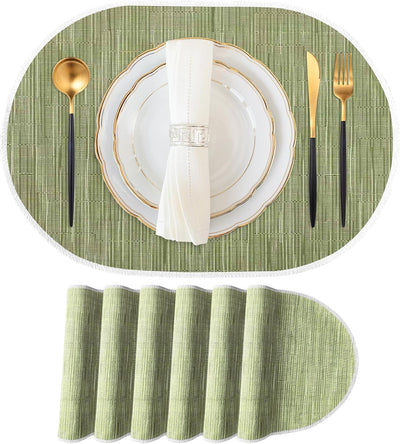 Set 6 manteles ovalados verde 12x18pulg resistentes al calor