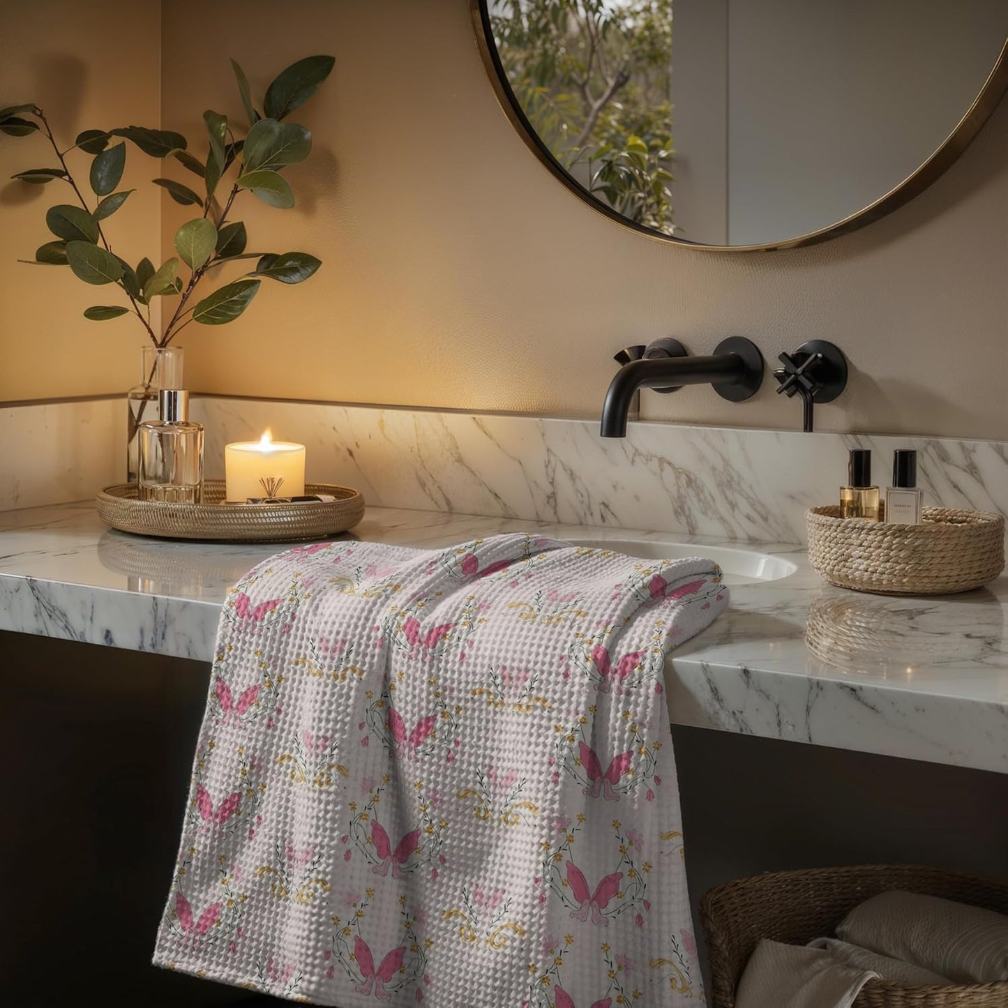 Toalla de cocina mariposa rosa 16x24pulg