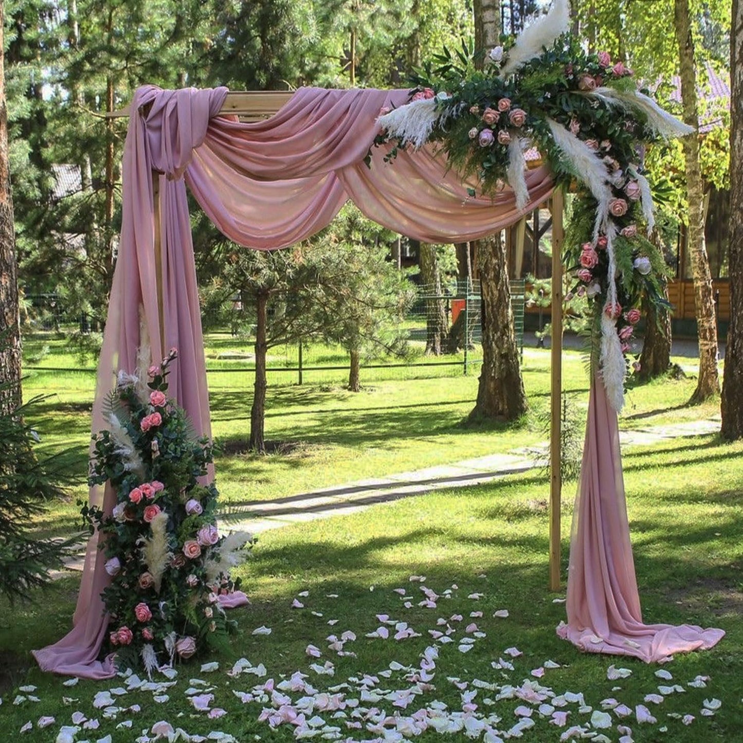 Telón boda rosa gasa 20ft x 28pulg 2 paneles