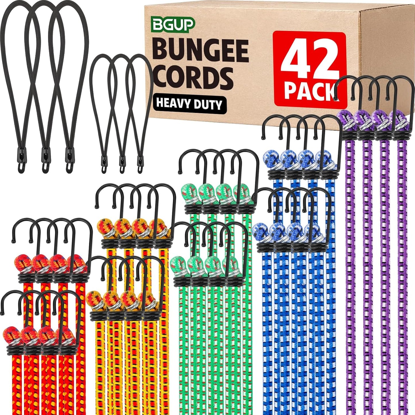 42 Cuerdas Elásticas con Ganchos 18-48pulg Resistentes