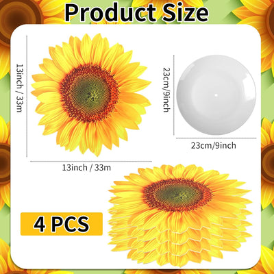 Juego de 4 manteles individuales de cuero con forma de girasol para verano