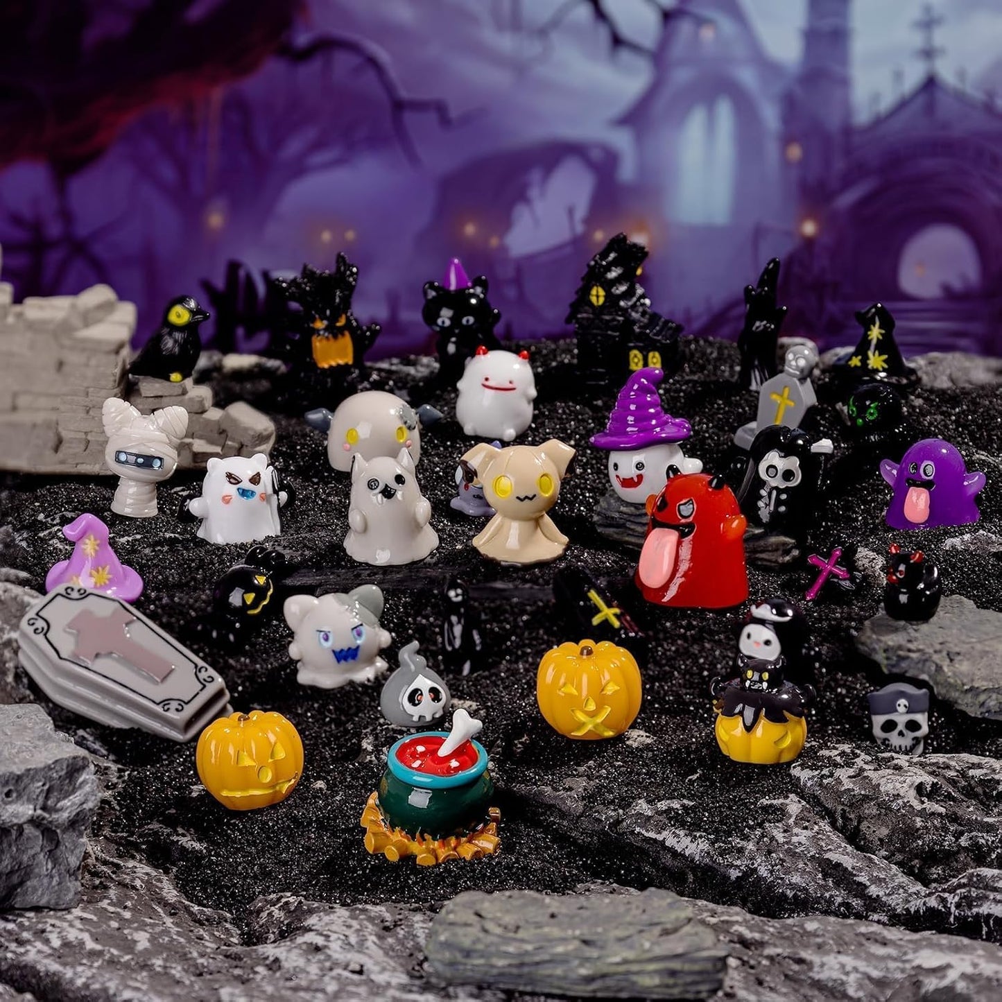 34 Mini Figuras Resina Halloween Fantasma Cráneo Mesa