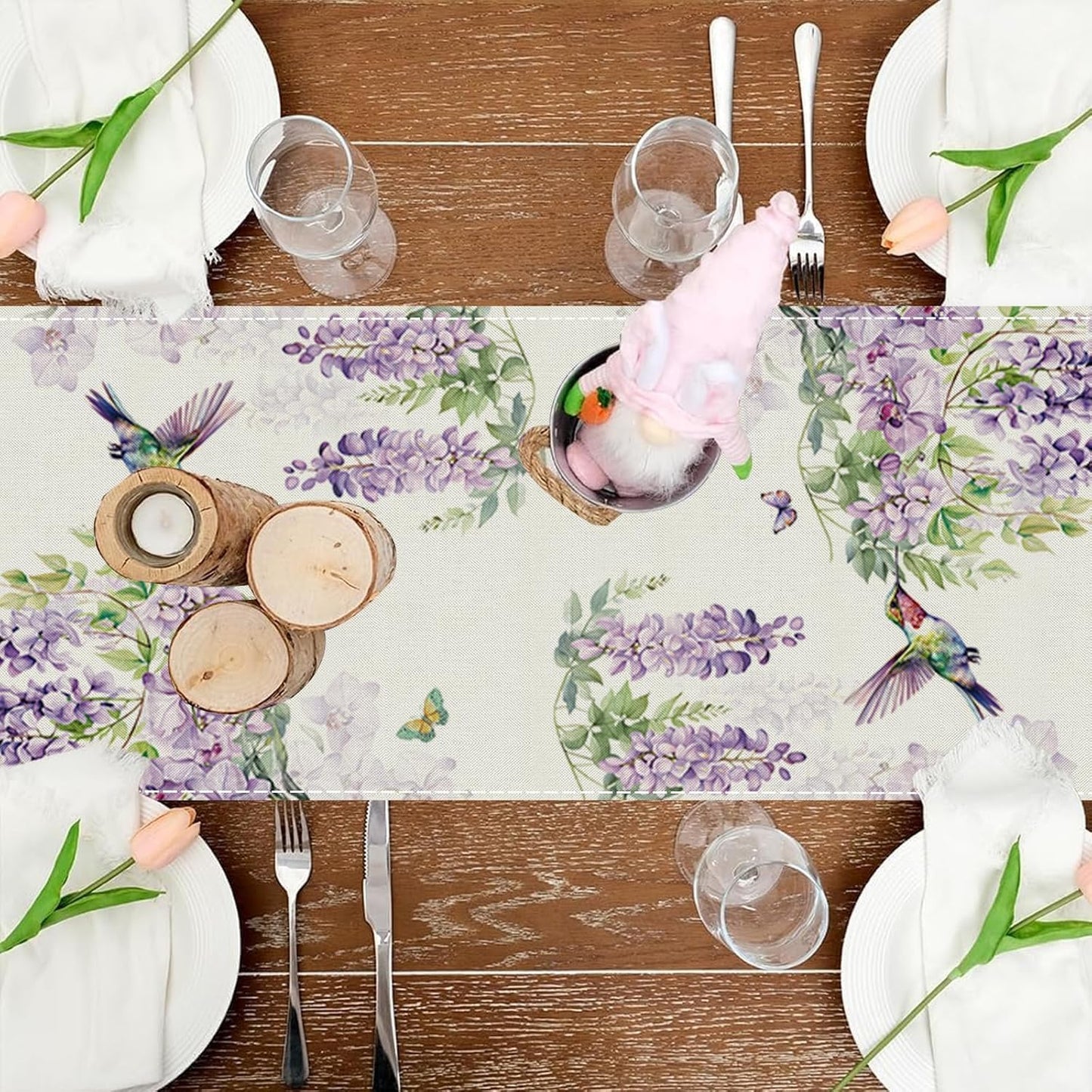 Camino de mesa lavanda colibrí mariposa decoración para hogar y comedor