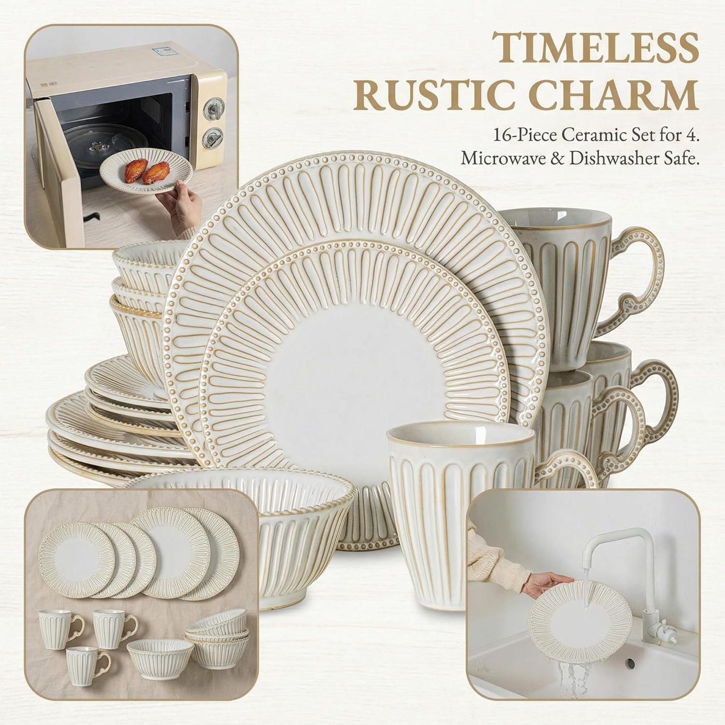 Juego 4 platos cerámica cuencos tazas blanco