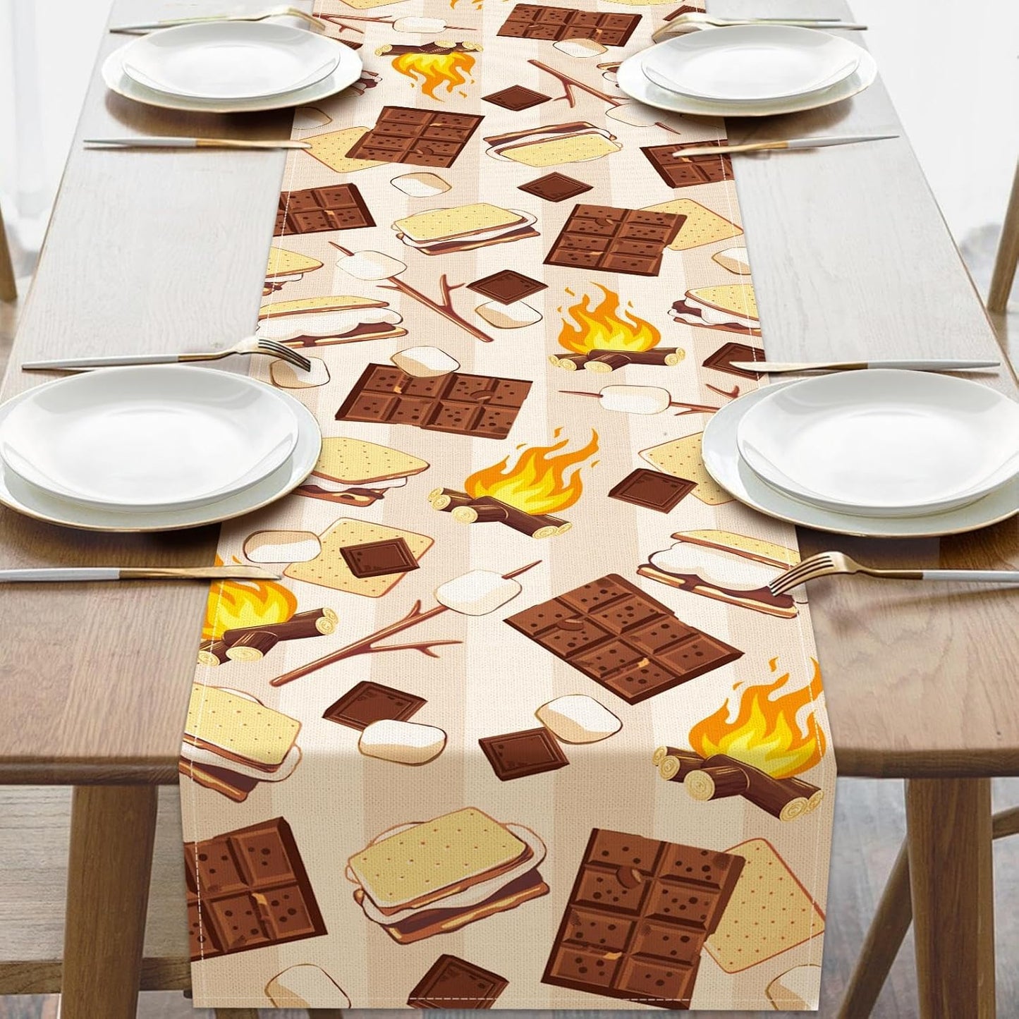 Camino de mesa de comedor temática camping S'More decoración cocina