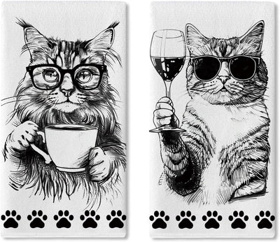 Toallas cocina gato set 2 negras blancas con estampado patas