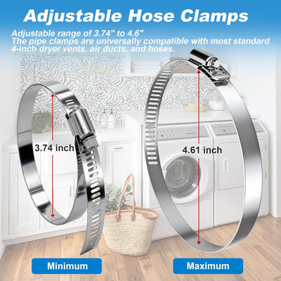 2 Pzas Abrazaderas Tubo Acero Inox Ajustables 3.7-4.6pulg