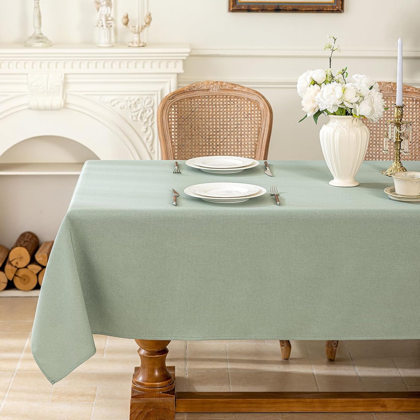 Mantel rectangular impermeable resistente a manchas 60x84 pulgadas verde salvia