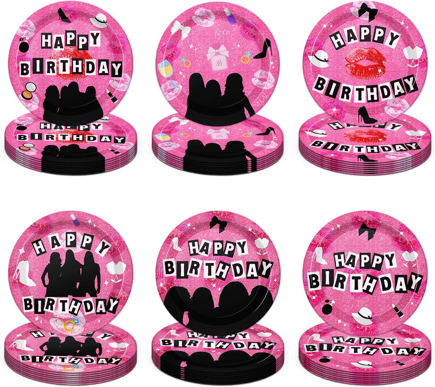 60 platos rosa intenso para fiesta de cumpleaños de niña